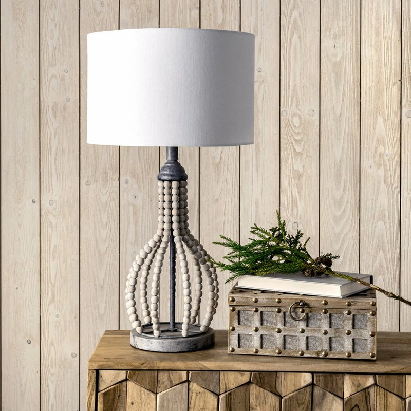 Wholesale ๐ NuLOOM 25" Rattan Beaded Frame Cloth Shade Light Gray Table Lamp ๐ 4 Wholesale ๐ NuLOOM 25" Rattan Beaded Frame Cloth Shade Light Gray Table Lamp ๐ - Image 2