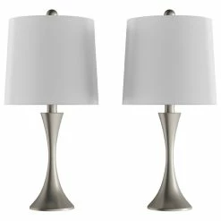 Top 10 😍 Lavish Home Set Of 2 Metal Flared Trumpet Table Lamps, Silver 👍