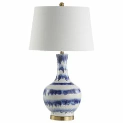 New 🎁 JONATHAN Y Tucker 30.5" Striped Ceramic And Metal LED Table Lamp, Blue, White 🎁 -Lamps Sales Store 13c12be50387bfe1 1185 w800 h800 b1 p0