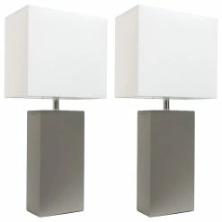 Cheap 🧨 Elegant Designs 2-Pack Modern Leather Table Lamps With White Fabric Shades, Gray ✨