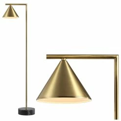 Flash Sale 😉 JONATHAN Y Chelsea 60" Metal, Marble Cone Shade LED Floor Lamp, Brass, Black ✨