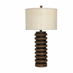 Hot Sale 🔥 StyleCraft Home Collection Ribbed Faux Wood Table Lamp With Custom Fabric Shade 🛒