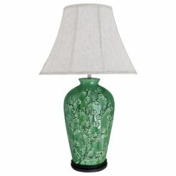 Budget ⌛ Aspen Creative Corporation 40013, 33 1/2" High Ceramic Table Lamp, Green With Dark Brown Wood Base ✨