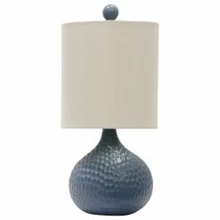 Coupon ๐ StyleCraft Home Collection Ceramic Pebbled Table Lamp, Blue Finish, White Hardback Fabric Shade ๐