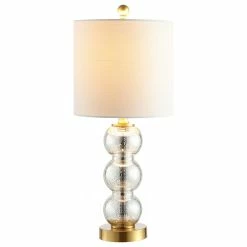 New 🛒 JONATHAN Y February 21" Glass, Metal LED Table Lamp, Mercury Glass/Brass Gold 🔔