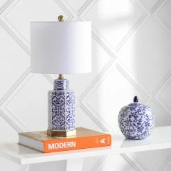 Cheapest 🎉 JONATHAN Y Diana 23.5" Ginger Jar Ceramic, Metal LED Table Lamp, Blue, White 👏 -Lamps Sales Store 39914f500387bcbe 0299 w800 h800 b0 p0