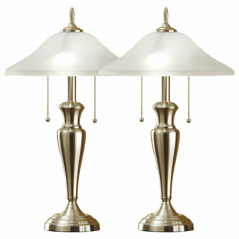 Brand new ๐ Artiva 24" Brushed Steel Table Lamps With High Quality ๐จ Hammered Glass Shades, Set Of 2 ๐งจ 3 Brand new ๐ Artiva 24" Brushed Steel Table Lamps With High Quality ๐จ Hammered Glass Shades, Set Of 2 ๐งจ