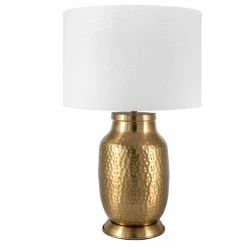 Buy 🌟 NuLOOM 🔨 Hammered Iron Cotton Shade Brass Finish 3-Way Switch Table Lamp, 23" 🎁