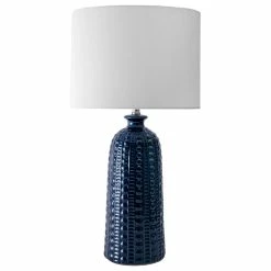 Outlet 🎉 NuLOOM 30" Polona Ceramic Linen Shade Table Lamp, Navy 🥰