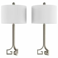 Cheap 🎁 Lavish Home Greek Key Lamps In Antique Silver, Set Of 2 💯
