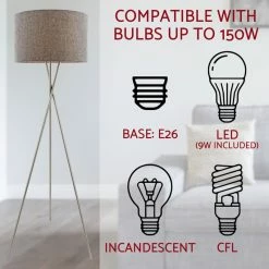 Best Sale 😉 Kira Home Sadie 60" Mid Century Tripod LED Floor Lamp, 9W Bulb (/), Gray Drum 🎁 -Lamps Sales Store 4b4194d600d39878 8659 w800 h800 b0 p0