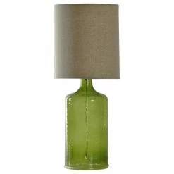 Brand new 👍 StyleCraft Home Collection Seeded Glass In Meadow Green 21.5 In Tall With Natural Linen Shade ✨