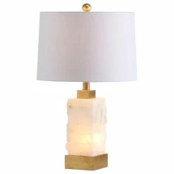 Cheapest 😉 JONATHAN Y Eloise 23" Alabaster, Metal LED Table Lamp, White, Gold Leaf ✨