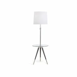 Hot Sale 👍 HOMEGLAM The PREMIERE Modern Tripod Glass Table Floor Lamp, Brushed Nickel 👍