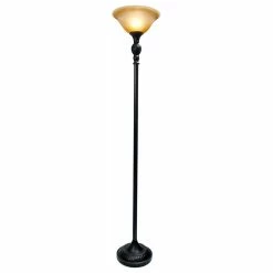 Wholesale 🤩 ELEGANT DESIGNS 1-Light Torchiere Floor Lamp, Marbelized Amber Glass Shade, Restoration Bronze 🌟