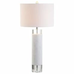 Best Sale 👍 JONATHAN Y Hunter 32" Marble And Crystal Table Lamp, White 🧨