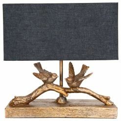 Outlet ๐ CREATIVE CO-OP Rustic Birds-On-Branch Lamp With Rectangle Flax Shade, Gold ๐