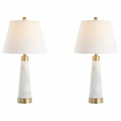 Coupon 🎉 Travis 26.5" Marble Gold Modern Column LED Table Lamp, White By JONATHAN Y ✔️