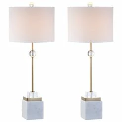 Budget 🔥 JONATHAN Y Dawson 30" Marble And Crystal Table Lamp, Brass, Set Of 2 ❤️