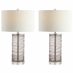 Coupon ✔️ JONATHAN Y Cole 27.5" Fused Glass Cylinder LED Table Lamp, Set Of 2, Smoky Gray 🧨