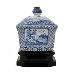 Flash Sale 👍 William Sung Blue And White Porcelain 🍬 Candy Box Table Lamp Blue Willow 15" 🥰 -Lamps Sales Store 8a2119fa0fb474e4 4120 w800 h800 b1 p0
