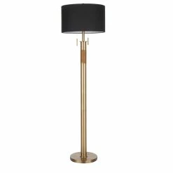 Brand new 🧨 Trophy Industrial Floor Lamp, Antique Brass With Black Linen Shade By LumiSource 🤩