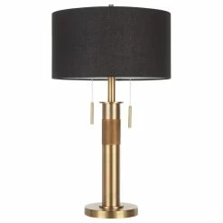 Best Pirce โ๏ธ Trophy Industrial Table Lamp, Antique Brass With Black Linen Shade By LumiSource ๐ฅ