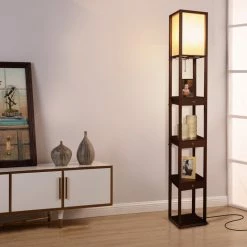 Flash Sale 👍 Brightech Maxwell Drawer Edition - Shelf & LED Floor Lamp Combination, Havana Br ⌛ -Lamps Sales Store b86165570eb70709 5642 w800 h800 b0 p0