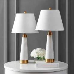 Coupon 🎉 Travis 26.5" Marble Gold Modern Column LED Table Lamp, White By JONATHAN Y ✔️ -Lamps Sales Store c03151120387c03b 1294 w800 h800 b0 p0