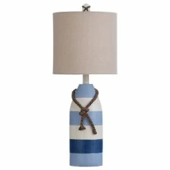 Outlet 💯 StyleCraft Home Collection Nautical Rope Table Lamp, Blue Stripe Finish, Oatmeal Hardback Fabric Shade 👍