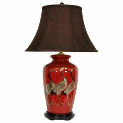 Hot Sale 🧨 Oriental Furniture 26" Red Crowned Cranes Vase Lamp ✨