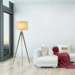Promo 👍 Artiva USA Hollywood 63" LED Tripod Floor Lamp With Dimmer, Satin Nickel 😉 -Lamps Sales Store d691dceb0c64937f 4695 w800 h800 b0 p0