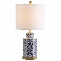 Cheapest 🎉 JONATHAN Y Diana 23.5" Ginger Jar Ceramic, Metal LED Table Lamp, Blue, White 👏