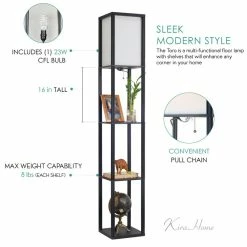 Hot Sale 😀 Kira Home Toro 63" Wood Floor Lamp, Shelves, Off White Shade, 23W CFL Bulb (100W 😍 -Lamps Sales Store de81669f00d11825 8646 w800 h800 b0 p0
