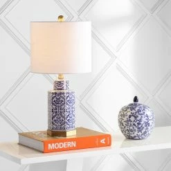 Cheapest 🎉 JONATHAN Y Diana 23.5" Ginger Jar Ceramic, Metal LED Table Lamp, Blue, White 👏 -Lamps Sales Store def1b4af0387bcb8 0299 w800 h800 b0 p0