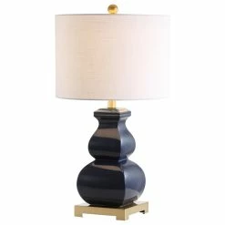 New 🔥 JONATHAN Y Vienna 25.5" Ceramic LED Table Lamp, Navy, Gold, White 💯