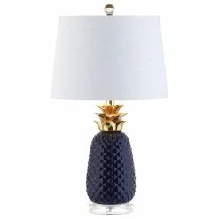 Best Sale 🧨 JONATHAN Y Pineapple 23'' Classic Vintage Ceramic LED Table Lamp, Navy/Gold ✔️