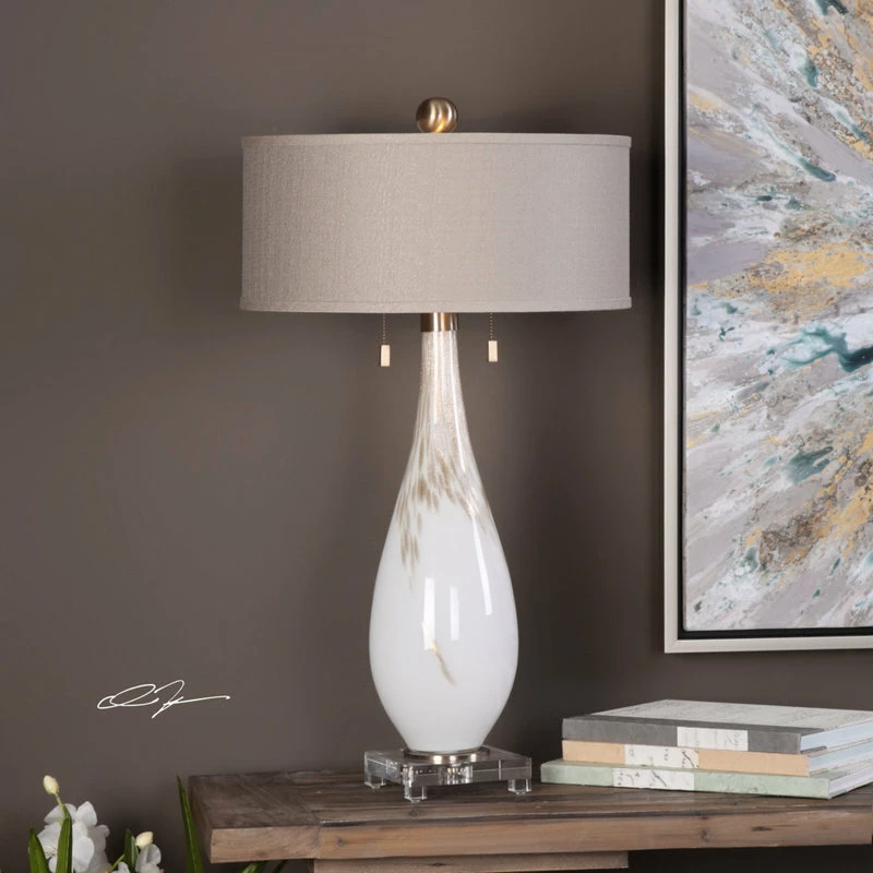 Hot Sale 🤩 Uttermost Cardoni Glass Table Lamp, White 🔥 3 Hot Sale 🤩 Uttermost Cardoni Glass Table Lamp, White 🔥