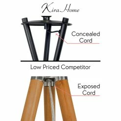 Best deal 👍 Kira Home Sadie 61" Mid Century Tripod LED Floor Lamp, 9W Bulb (/), Leather 😍 -Lamps Sales Store f5310ab100d3a26b 8638 w800 h800 b1 p0