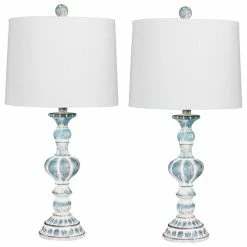 Cheap 👏 Fangio Lighting 26.5" Distressed Candlestick Resin Table Lamp, Set Of 2, Cottage Antique Blue ✔️