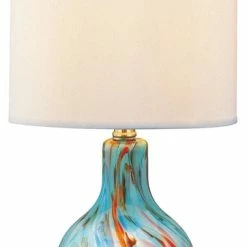 Flash Sale 🤩 Lite Source Inc. Table Lamp, Aqua Glass Body Fabric Shd, E27 Cfl 11Wande12 C 7 👍