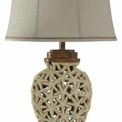 Discount ✔️ StyleCraft Home Collection Open Weave Starfish Table Lamp Designer Shade Contrast Trim ✨
