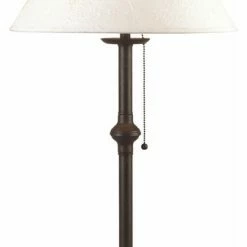 Best Sale 🌟 Cal Lighting 75W Iron Table Lamp With Pull Chain, Black Finish, Off White Shade 🛒