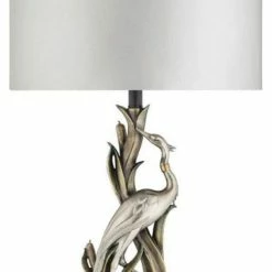 Hot Sale ✨ Bailey Street Home Polished Chrome Heron Table Lamp Gold Cattail Accent Ivory Sateen Shade Made Of ✨