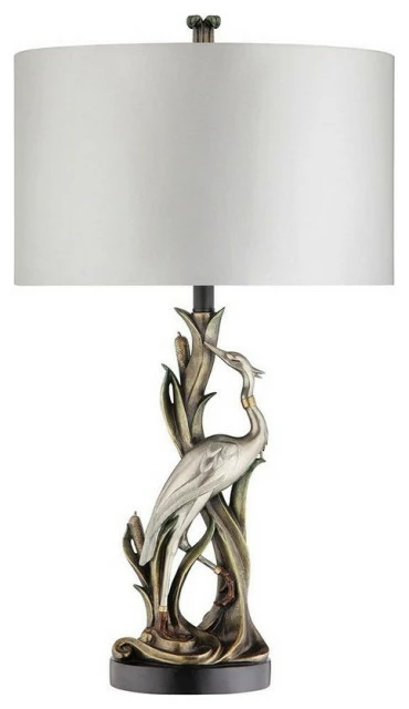 Hot Sale ✨ Bailey Street Home Polished Chrome Heron Table Lamp Gold Cattail Accent Ivory Sateen Shade Made Of ✨ 3 Hot Sale ✨ Bailey Street Home Polished Chrome Heron Table Lamp Gold Cattail Accent Ivory Sateen Shade Made Of ✨