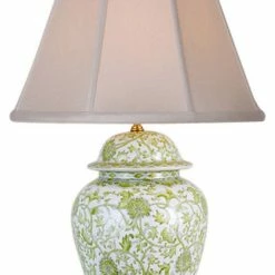 Outlet ⌛ William Sung Green And White Floral Pattern Porcelain Temple Jar Table Lamp 29" 🔔
