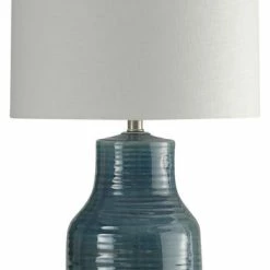 Promo 🥰 StyleCraft Home Collection Prova Blue Dipped Ceramic Body Table Lamp With Hardback Shade ⭐