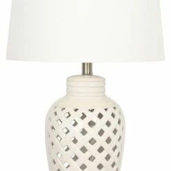 Cheapest 🎉 Fangio Lighting 26" White Ceramic Table Lamp With Lattice Design 🧨